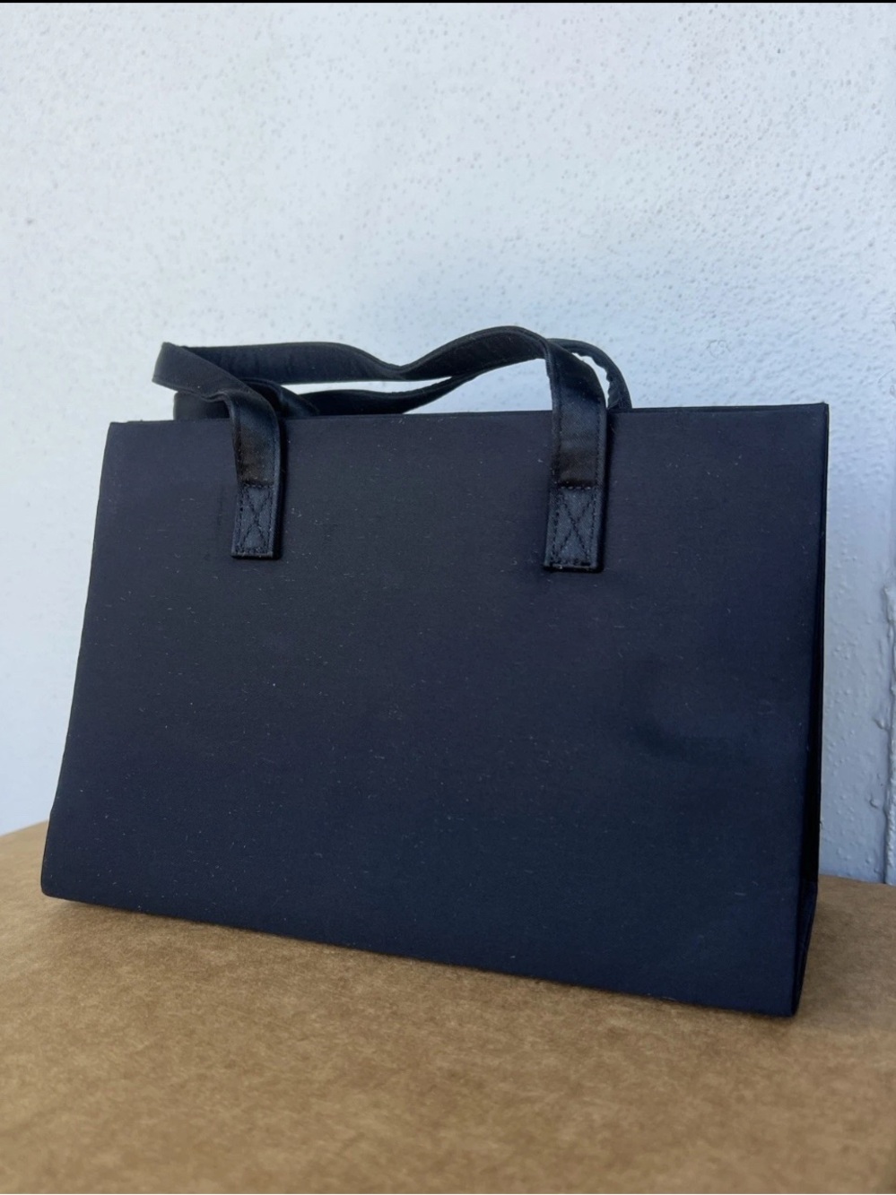 Women’s Small Black Tote Bag Double Handles Snap Closure Chain Accent Charm